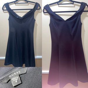 Guess Fit & Flare Black Dress with Portrait Neckline